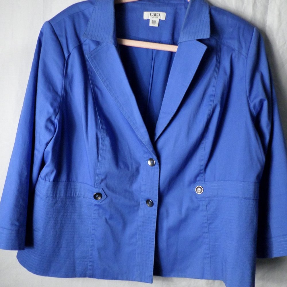 Cato 18/20W Royal Blue Jacket Button Front W/Collar No Pockets Lightweight